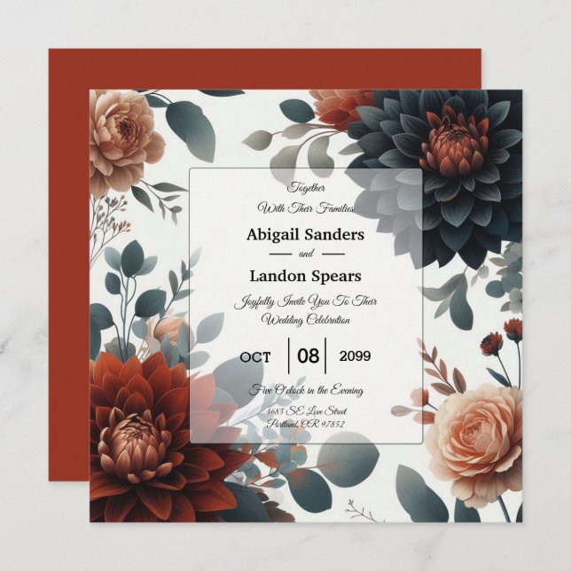 Convite Moody Rustic Fall Florals Wedding (Frente/Verso)