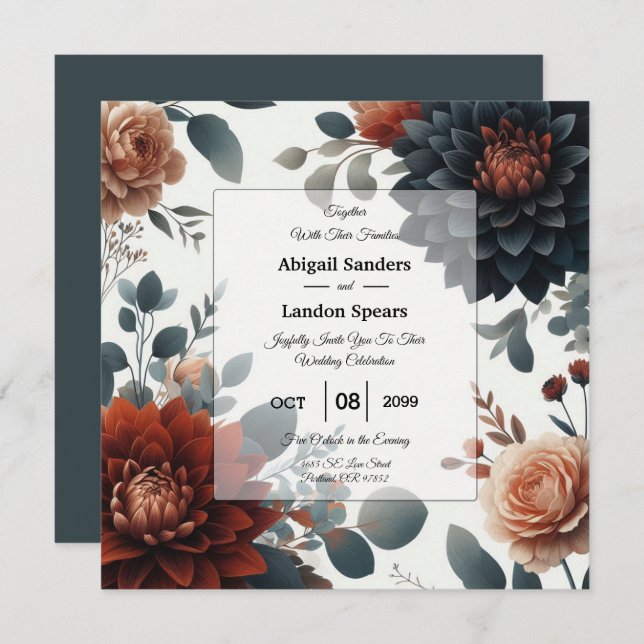 Convite Moody Rustic Fall Florals Wedding (Frente/Verso)