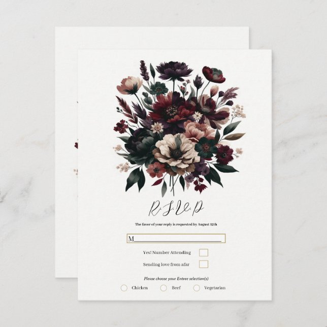 Convite Moody Rustic Garden Florals Bohemian Casamento RSV (Frente/Verso)