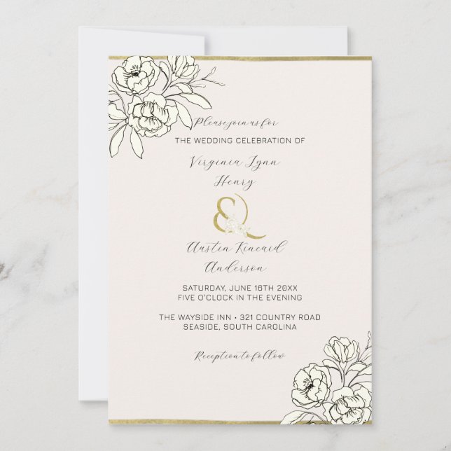 Convite Moody Smoked Dourado Ampersand (vertical) (Frente)