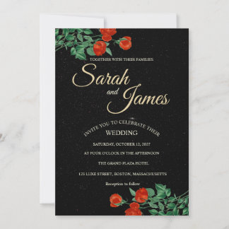 Convite Moody Starry Night Crimson Roses Invitation