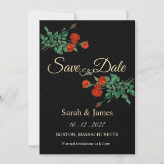 Convite Moody Starry Night Crimson Roses Save the Date