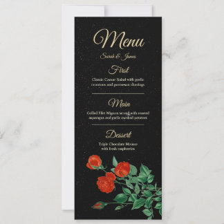 Convite Moody Starry Night Crimson Roses Wedding Menu Card