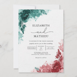 Convite Moody Teal Floral Abstrato Wedding