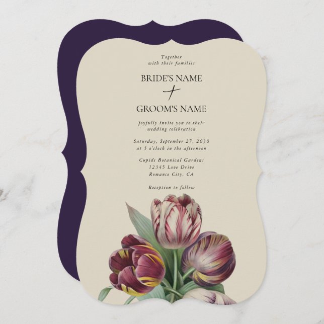 Convite Moody Watercolor Purple Tulips Casando Clássico (Frente/Verso)
