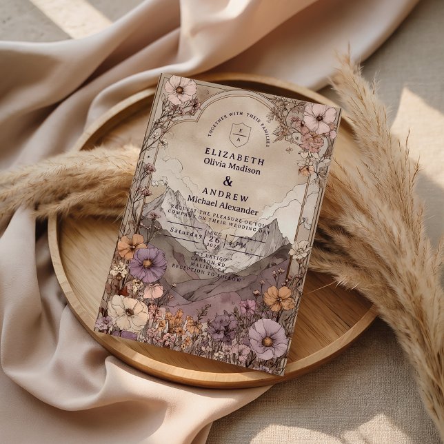 Convite Moody Wildflower Mountain Wedding (Criador carregado)