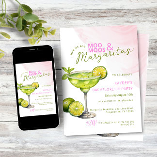 Convite MooMoos & Margaritas Pink Bachelorette Party