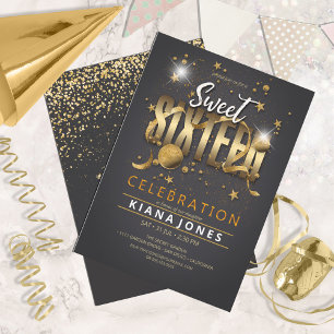Convite Moon and Stars Sweet 16 Dourado/Blk ID788