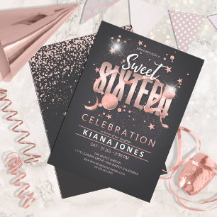 Convite Moon and Stars Sweet 16 Rosa Dourado/Blk ID788