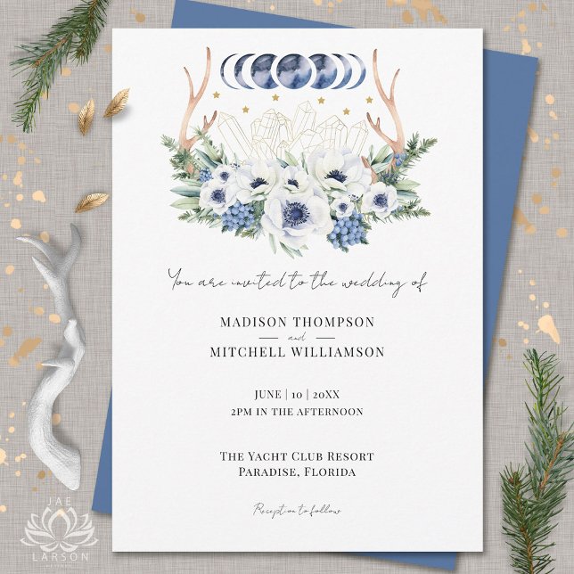 Convite Moon Crystals Flores Boho Casamento Metafísico (Criador carregado)