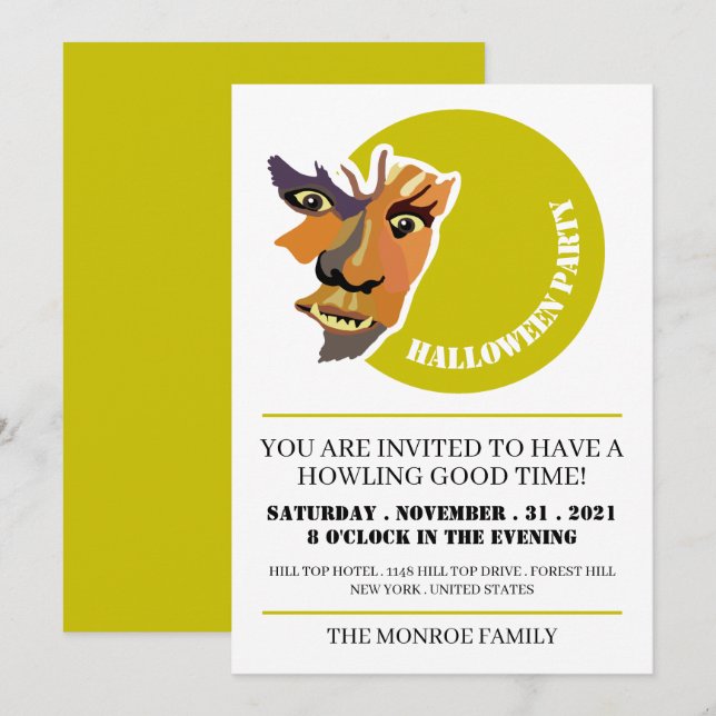 Convite Moon Wolf, Festa de Halloween (Frente/Verso)