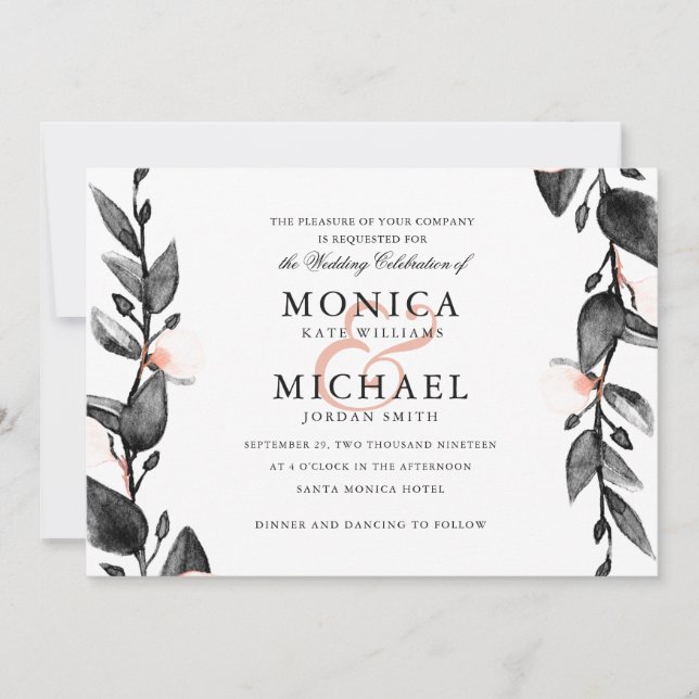 Convite Moonlight Bloom | Casamento botânico moderno (Frente)