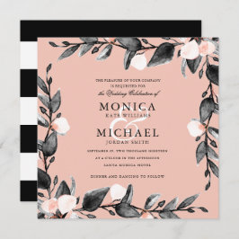 Convite Moonlight Bloom | Rosa de casamento botânico moder