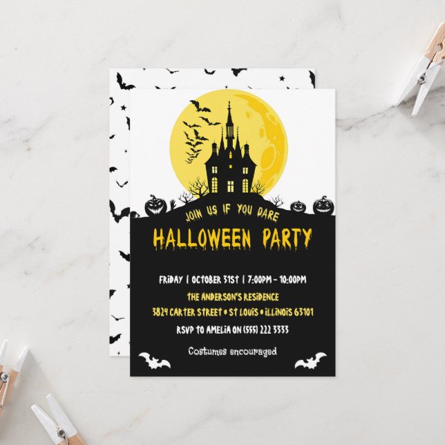 Convite Moonlight Haunted House Spooky Festa de Halloween (Frente/Verso In Situ)