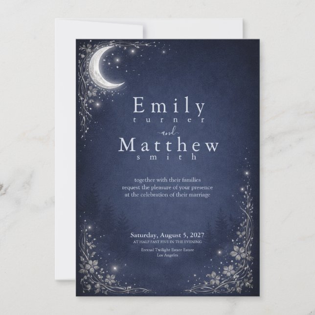 Convite Moonlit Grove Celestial Woodland Wedding (Frente)