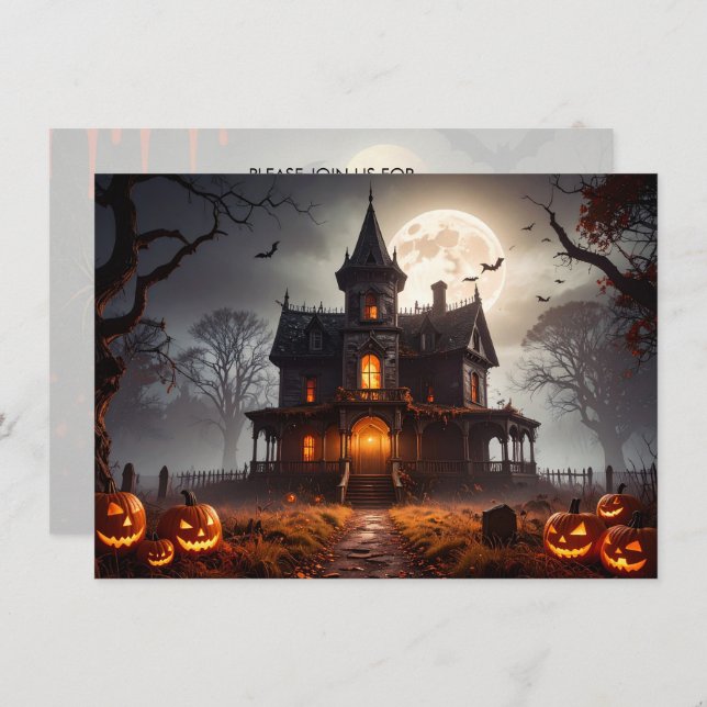 Convite Moonlit Mansion Halloween Party (Frente/Verso)