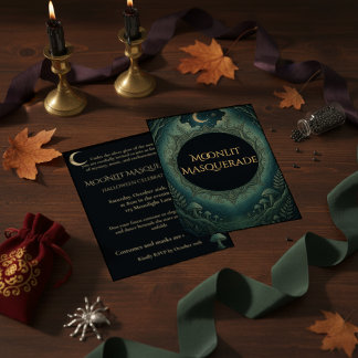 Convite Moonlit Masquerade Elegant Halloween Invitation