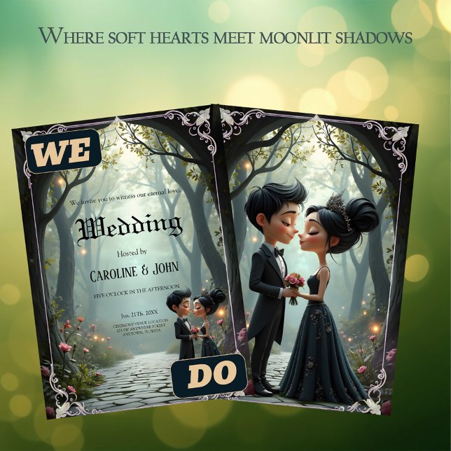 Convite Moonlit Vows – A Cute Gothic Wedding Moment.  (Criador carregado)