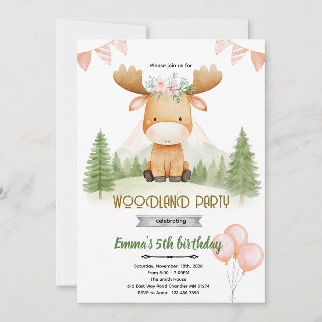 Convite Moose girl party invitation (Frente)