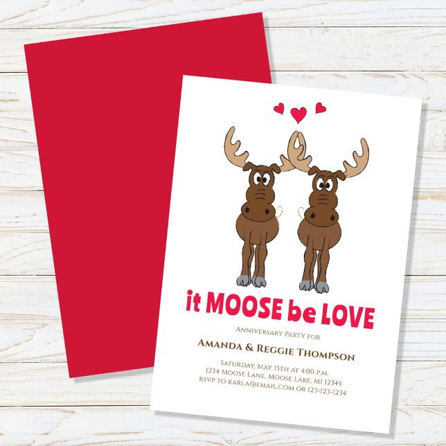 Convite Moose Whimsical Cuja Festa de Aniversário (It moose be love cute anniversary moose invitation. )