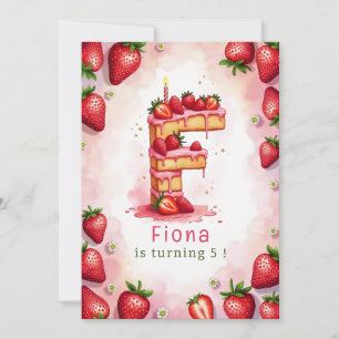 Convite Morango Aniversário Carta F Tema de Bolo