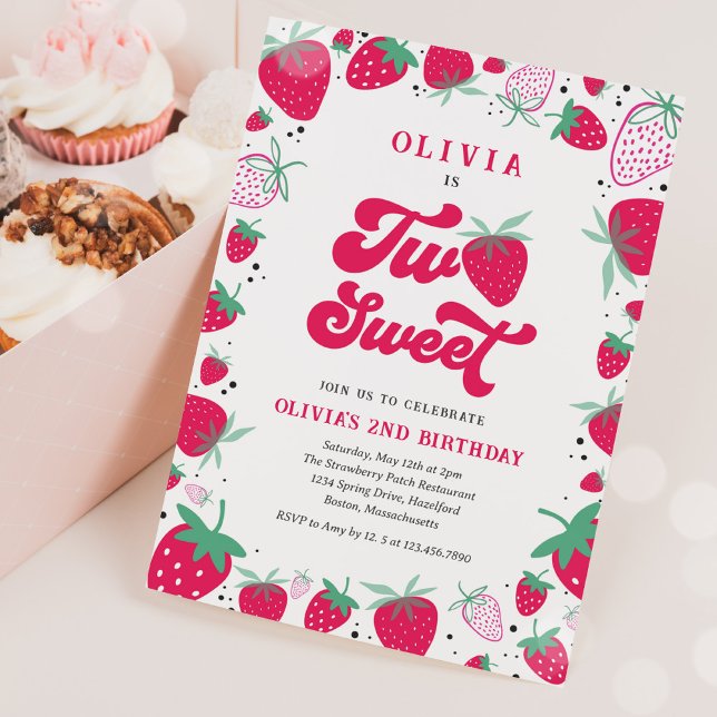 Convite Morango Aniversário Dois Bons Festas de aniversári (Criador carregado)
