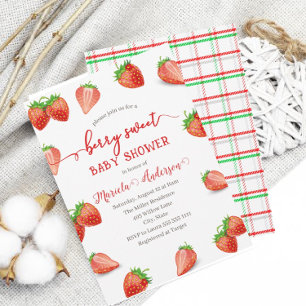 Convite Morango Chá de fraldas de Aquarela Doce