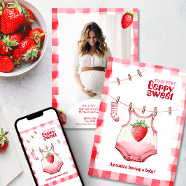 Convite Morango Chá de panela Vermelho Rosa Gingham Sweet