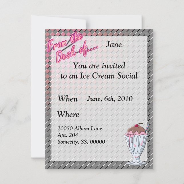 Convite Morango Chocolate Sundae Modelo (Frente)