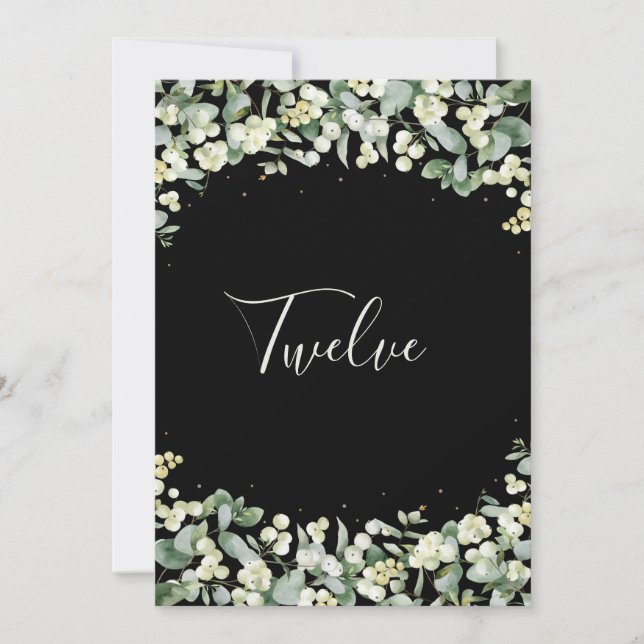 Convite Morango de Neve Preto+Número da Tabela Eucalyptus (Frente)