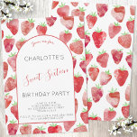 Convite Morango Doce Dezesseis Festas de aniversário<br><div class="desc">Bonita e moderna coloração d'água morango doce 16 convite de aniversário de menina. A parte traseira apresenta um padrão de morango correspondente para uma ajuda extra da cutena. Personalize o texto para se adequar à sua celebração. Arte original de Nic Squirrell</div>