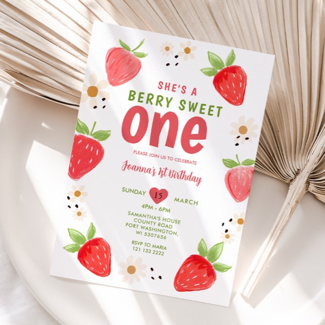 Convite Morango Doce Um primeiro aniversario De Berry (Criador carregado)