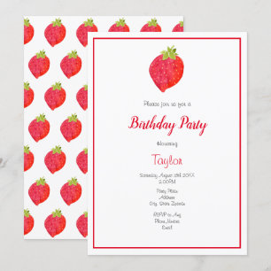 Convite Morango e Padrão de Aquarela