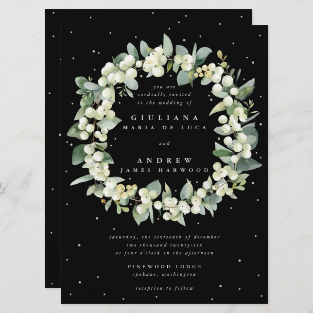 Convite Morango Negra Grande + Casamento Eucalyptus Wreath (Frente/Verso)