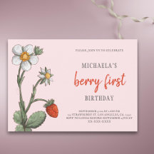 Morango Rosa Flores Berry Primeiro Aniversário