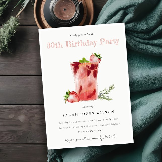 Convite Morango Rosa Margarita Cocktail Qualquer Aniversár (Criador carregado)