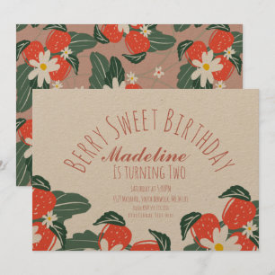 Convite Morangos Amortecimento Botânico Desenhado Anivers