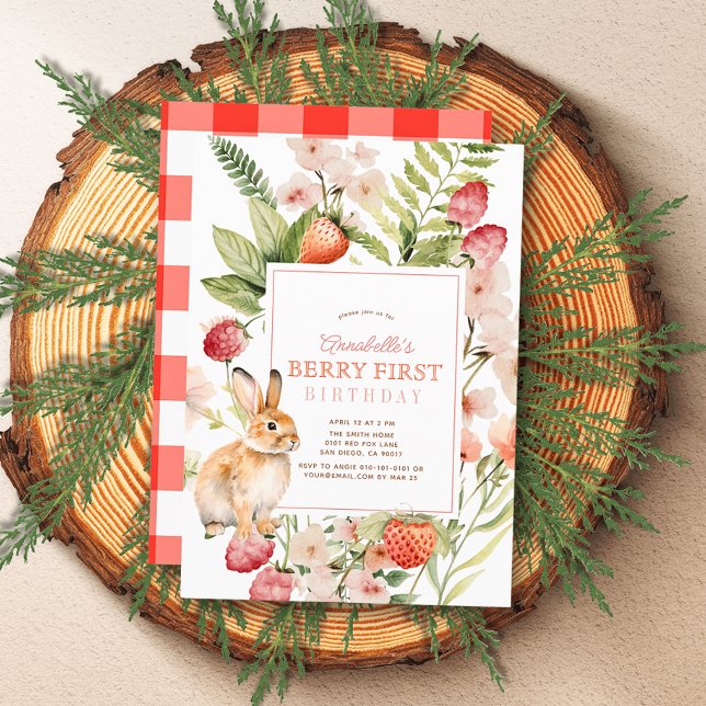 Convite Morangos & Bunny Berry Primeiro primeiro aniversar (Criador carregado)