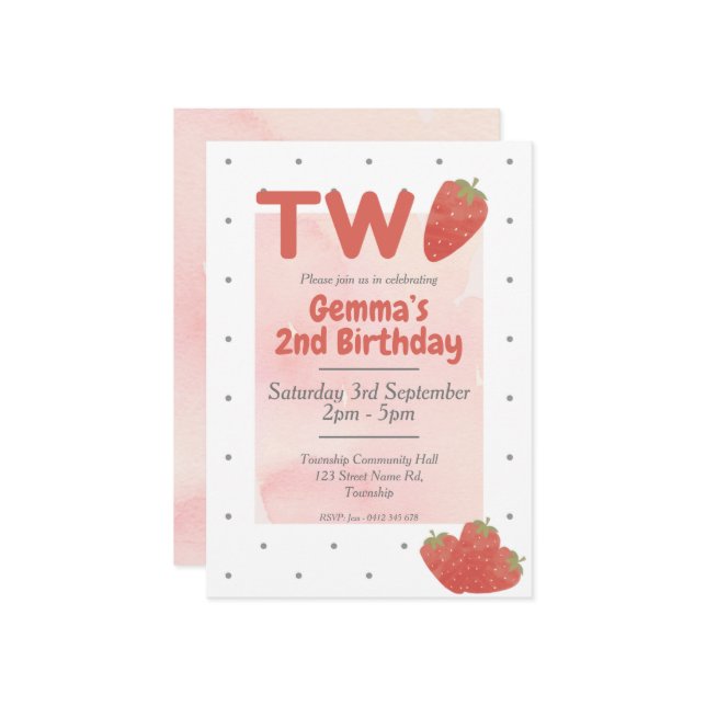 Convite Morangos com Bolinhas DOIS 2 (Frente/Verso In Situ)