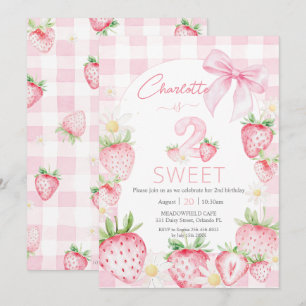 Convite Morangos Cor-de-Rosa Lindos Aniversário de 2 Dois