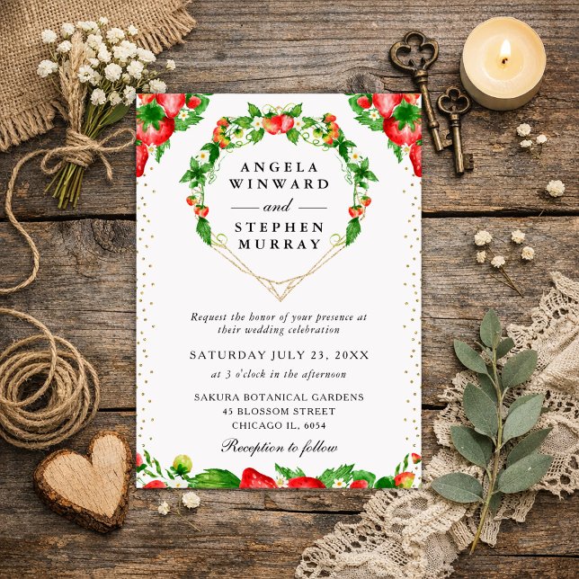 Convite Morangos Coroa de Coração Floral Casamento (Criador carregado)