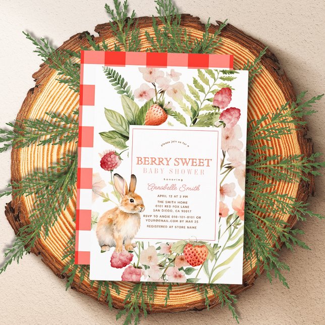 Convite Morangos e Chá de fraldas de Garota Coelhinha Berr (Criador carregado)