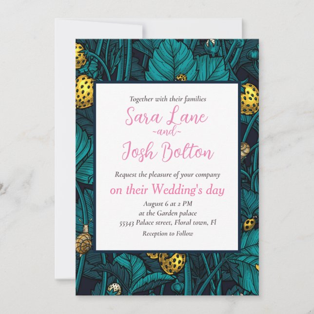 Convite Morangos selvagens, amarelos e azuis (Frente)