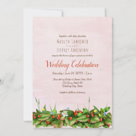Convite Morangos silvestres flores de prados blush casamen