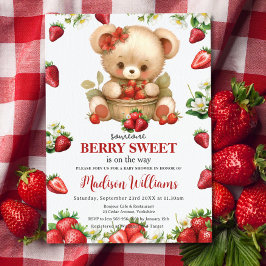 Convite Morangos Vermelhos Berry Doce Urso Chá de fraldas