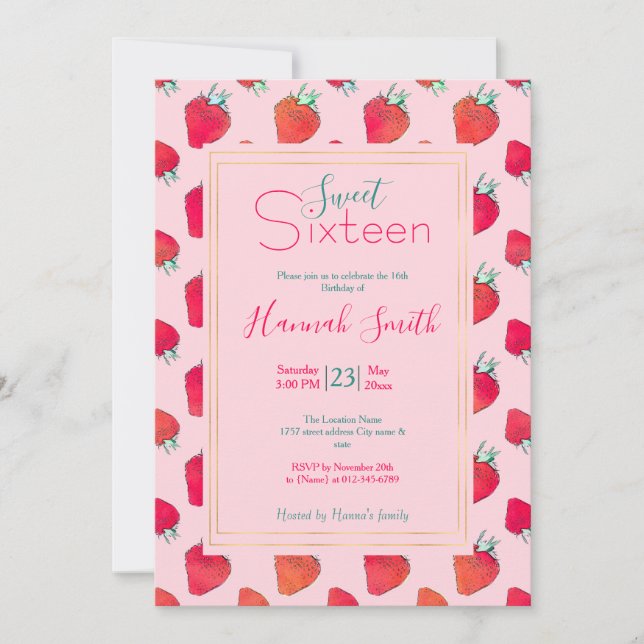 Convite Morangos Vermelhos Cons, Molhos Vermelhos, Padrão  (Frente)