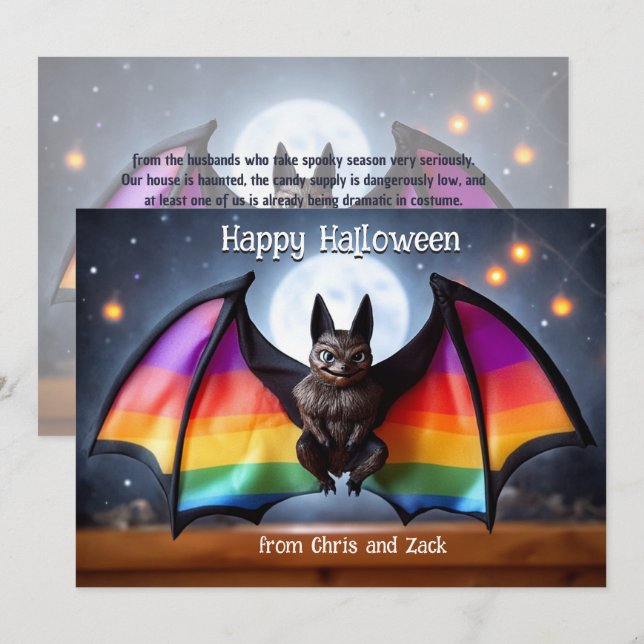 Convite 🎃🌈Morcego da Lua Arco-íris LGBT (Frente/Verso)