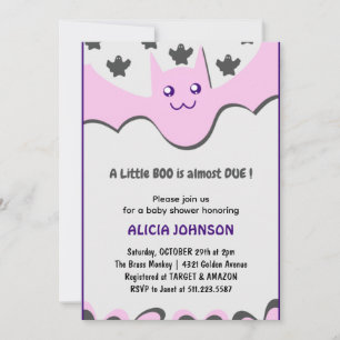 Convite Morcego fofo Roxo Pequeno boo Festa de bebê de Hal