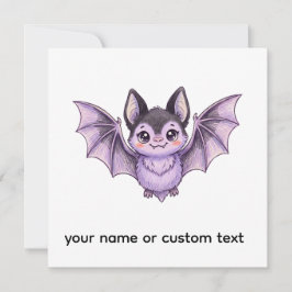 Convite Morcego Roxo Fofo Ilustração em Lápis de Cor de Ha