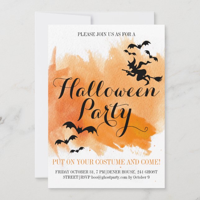 Convite Morcegos de bruxas e aquarelas modernas de bruxas (Frente)